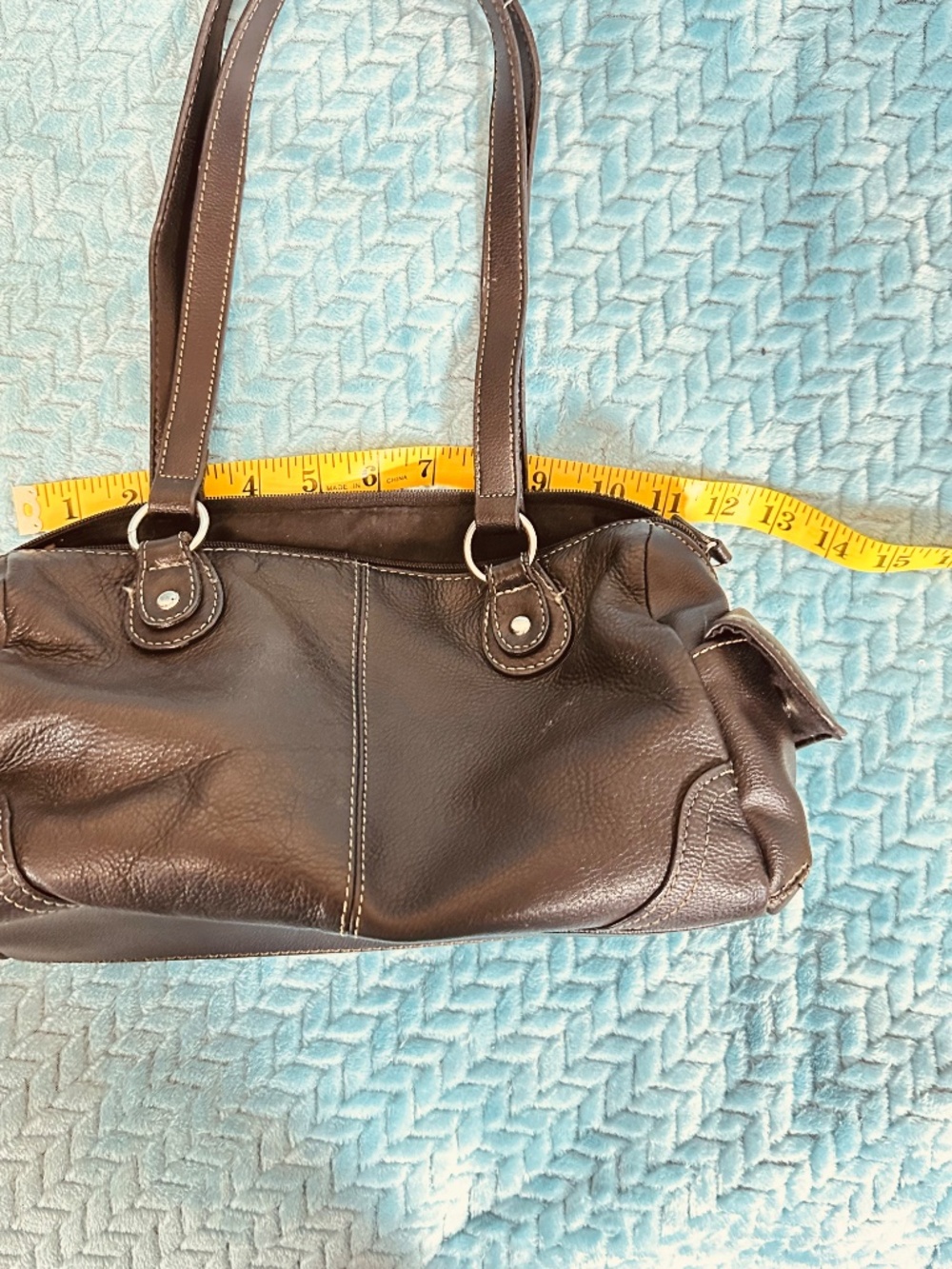 Black Genuine Leather Shoulder Bag Soft Pebbled Slouchy Zip Top Everyday Purse - Picture 12 of 15